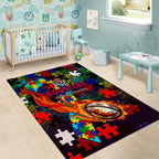 Roosters Autism Awareness Area Rug Puzzle Flames Rugby Ball
