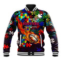 Roosters Autism Awareness Baseball Jacket Puzzle Flames Rugby Ball