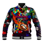 Roosters Autism Awareness Baseball Jacket Puzzle Flames Rugby Ball