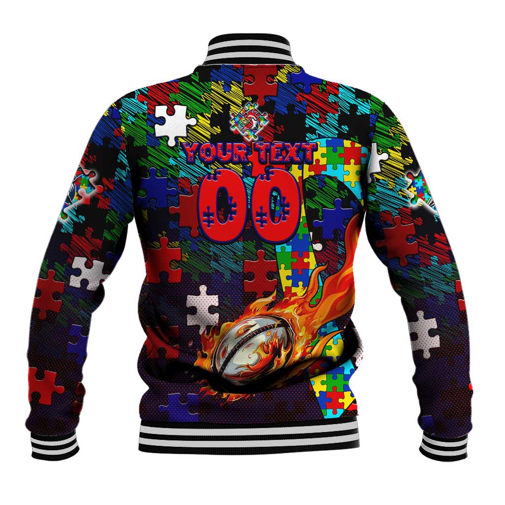 Roosters Autism Awareness Baseball Jacket Puzzle Flames Rugby Ball