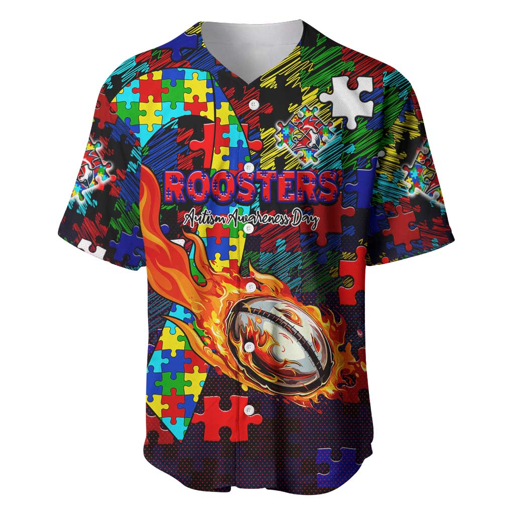 Roosters Autism Awareness Baseball Jersey Puzzle Flames Rugby Ball