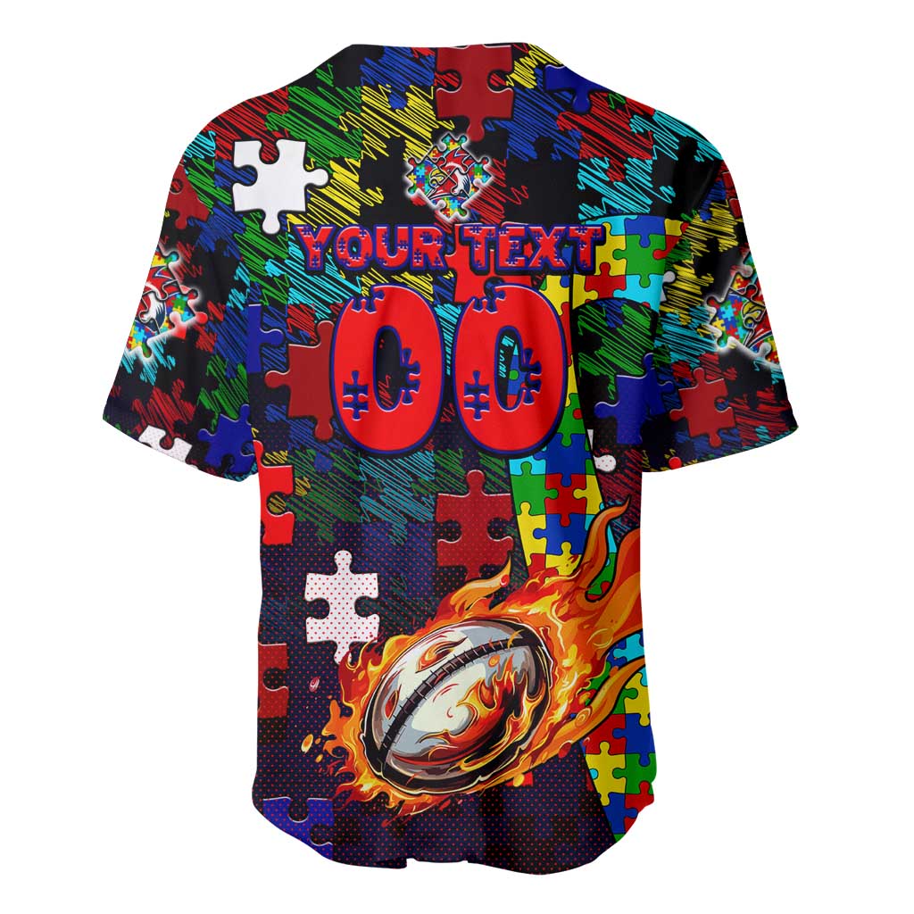Roosters Autism Awareness Baseball Jersey Puzzle Flames Rugby Ball