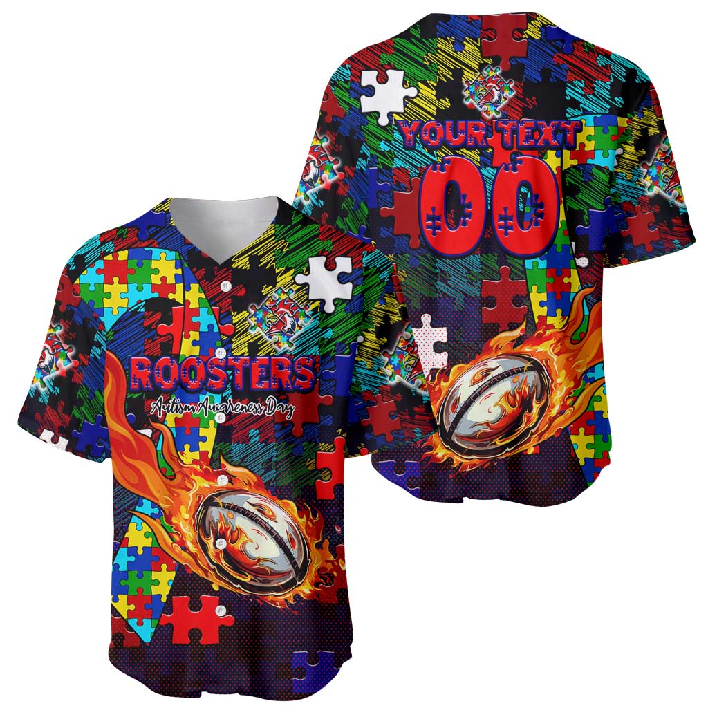 Roosters Autism Awareness Baseball Jersey Puzzle Flames Rugby Ball