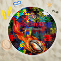 Roosters Autism Awareness Beach Blanket Puzzle Flames Rugby Ball