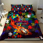 Roosters Autism Awareness Bedding Set Puzzle Flames Rugby Ball
