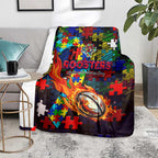 Roosters Autism Awareness Blanket Puzzle Flames Rugby Ball