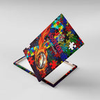Roosters Autism Awareness Canvas Wall Art Puzzle Flames Rugby Ball