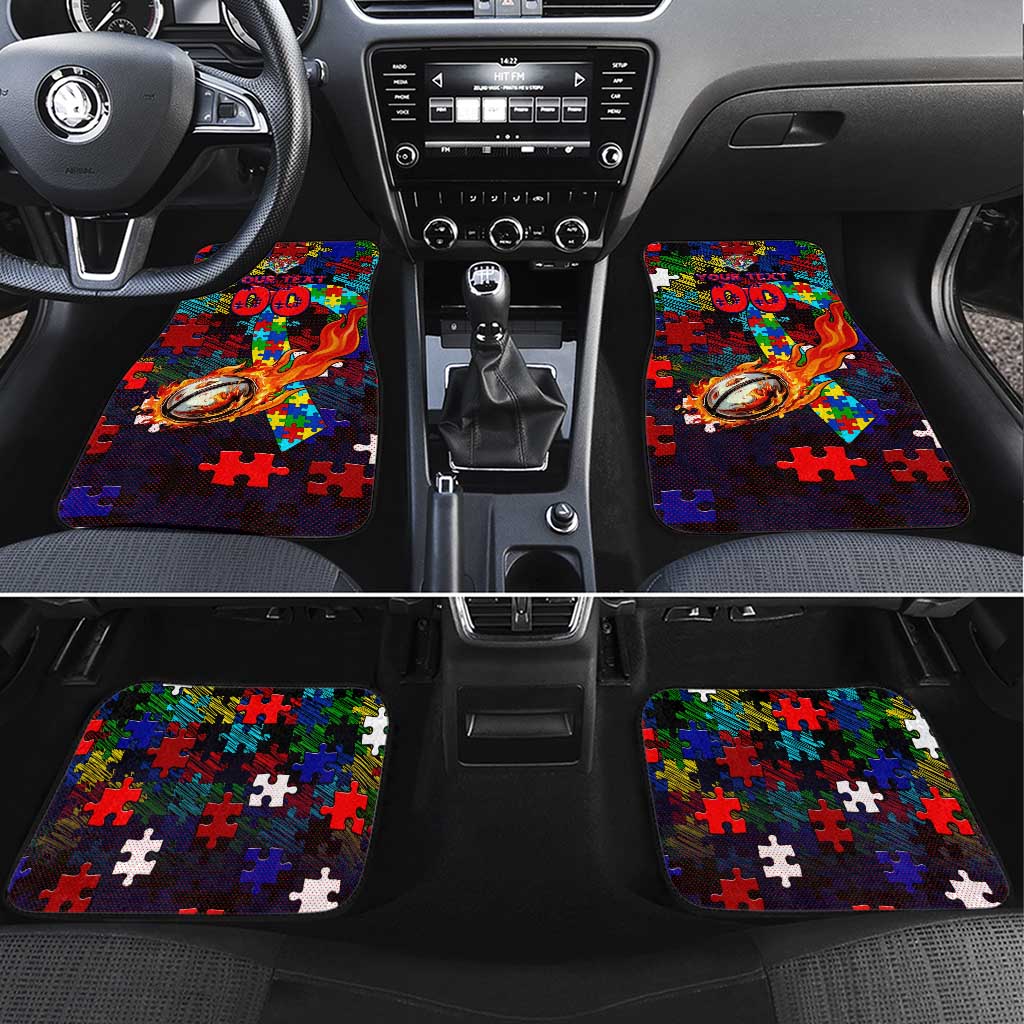 Roosters Autism Awareness Car Mats Puzzle Flames Rugby Ball