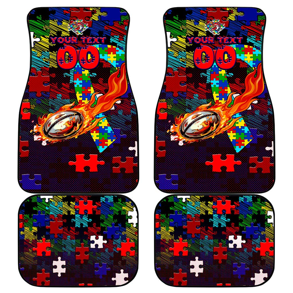 Roosters Autism Awareness Car Mats Puzzle Flames Rugby Ball