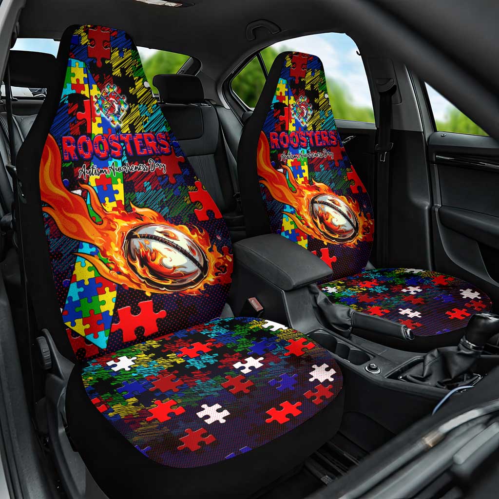 Roosters Autism Awareness Car Seat Cover Puzzle Flames Rugby Ball