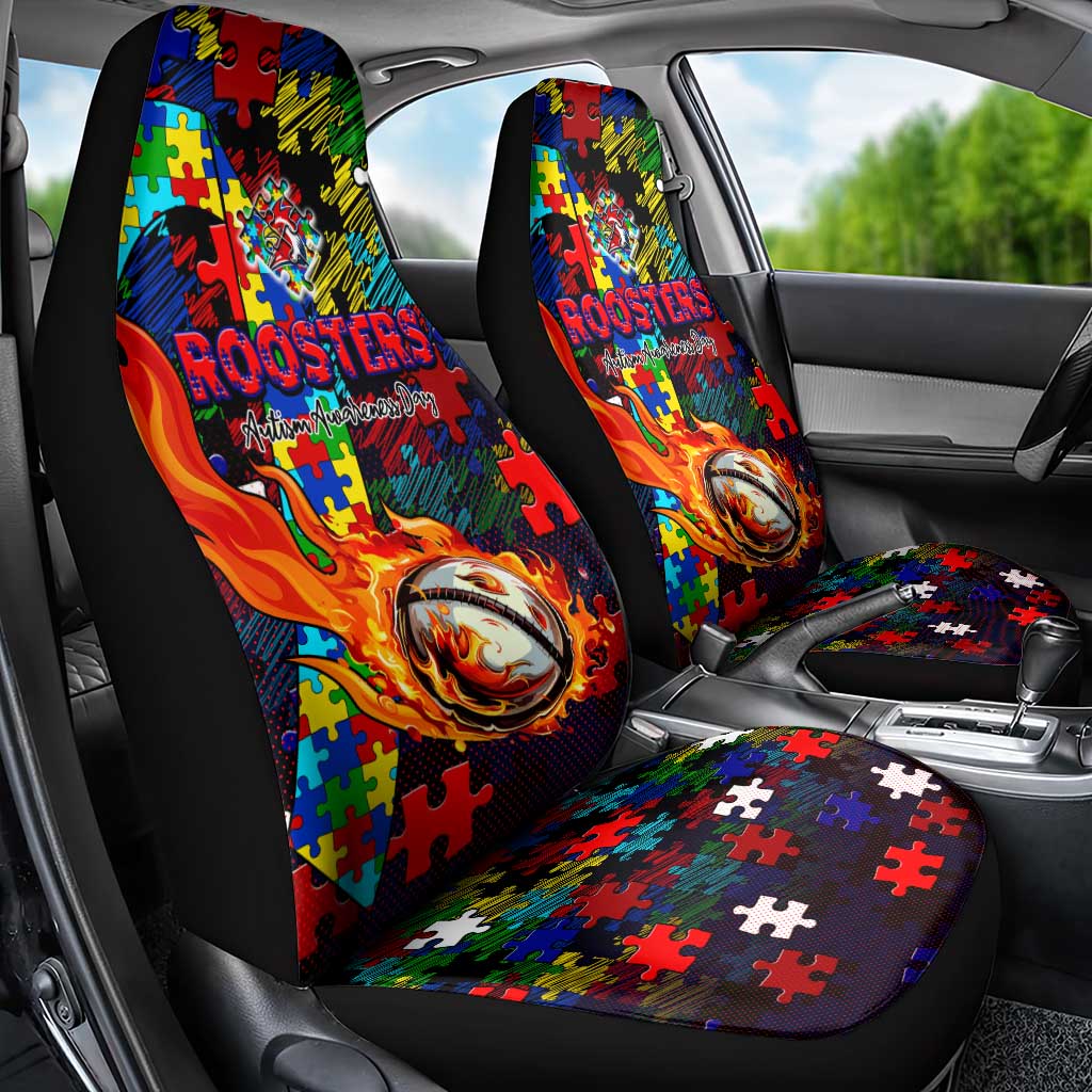 Roosters Autism Awareness Car Seat Cover Puzzle Flames Rugby Ball