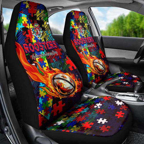 Roosters Autism Awareness Car Seat Cover Puzzle Flames Rugby Ball