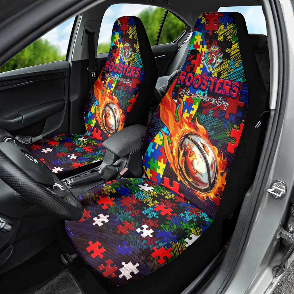 Roosters Autism Awareness Car Seat Cover Puzzle Flames Rugby Ball