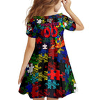 Roosters Autism Awareness Family Matching Long Sleeve Bodycon Dress and Hawaiian Shirt Puzzle Flames Rugby Ball