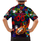 Roosters Autism Awareness Family Matching Mermaid Dress and Hawaiian Shirt Puzzle Flames Rugby Ball
