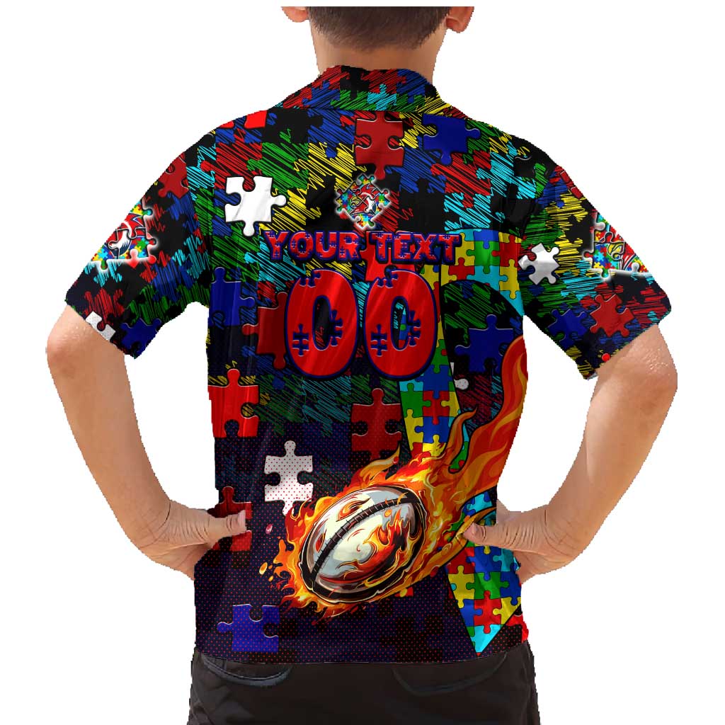 Roosters Autism Awareness Family Matching Mermaid Dress and Hawaiian Shirt Puzzle Flames Rugby Ball