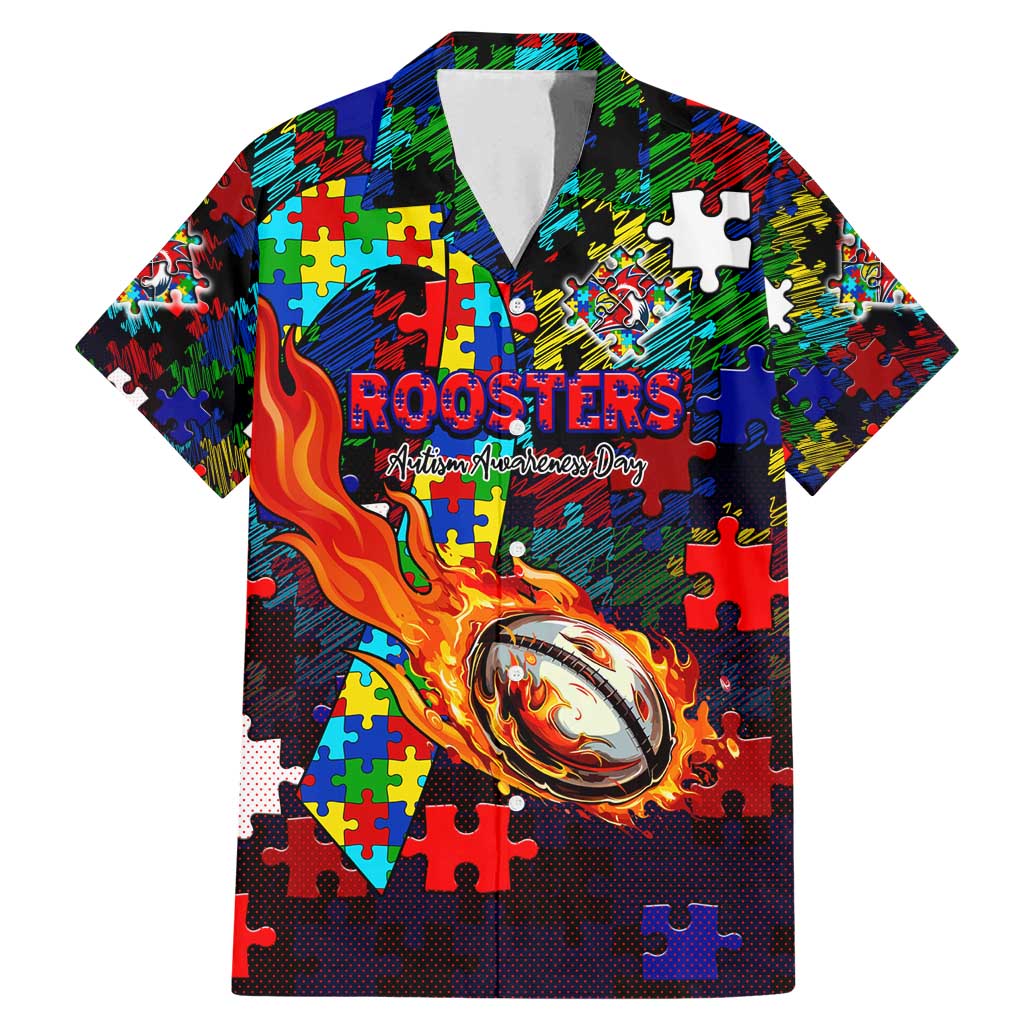 Roosters Autism Awareness Family Matching Mermaid Dress and Hawaiian Shirt Puzzle Flames Rugby Ball