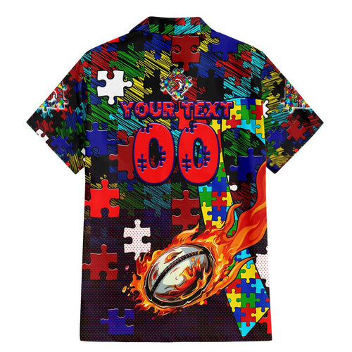 Roosters Autism Awareness Family Matching Mermaid Dress and Hawaiian Shirt Puzzle Flames Rugby Ball