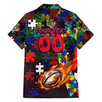 Roosters Autism Awareness Family Matching Off The Shoulder Long Sleeve Dress and Hawaiian Shirt Puzzle Flames Rugby Ball
