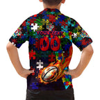 Roosters Autism Awareness Family Matching Puletasi and Hawaiian Shirt Puzzle Flames Rugby Ball