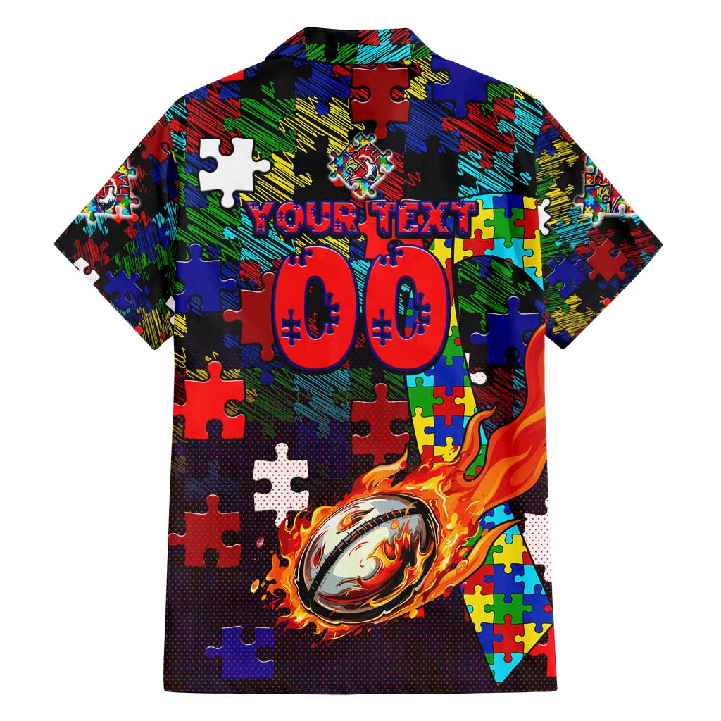 Roosters Autism Awareness Family Matching Tank Maxi Dress and Hawaiian Shirt Puzzle Flames Rugby Ball
