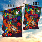 Roosters Autism Awareness Garden Flag Puzzle Flames Rugby Ball