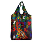 Roosters Autism Awareness Grocery Bag Puzzle Flames Rugby Ball