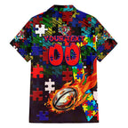 Roosters Autism Awareness Hawaiian Shirt Puzzle Flames Rugby Ball
