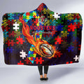 Roosters Autism Awareness Hooded Blanket Puzzle Flames Rugby Ball