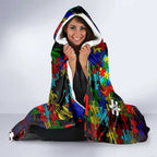 Roosters Autism Awareness Hooded Blanket Puzzle Flames Rugby Ball