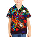 Roosters Autism Awareness Kid Hawaiian Shirt Puzzle Flames Rugby Ball