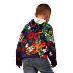 Roosters Autism Awareness Kid Hoodie Puzzle Flames Rugby Ball
