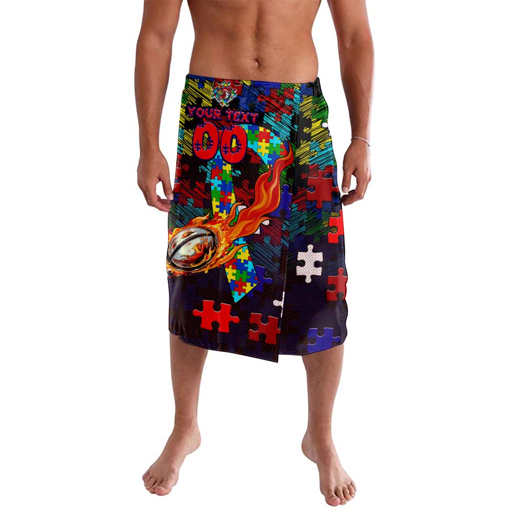 Roosters Autism Awareness Lavalava Puzzle Flames Rugby Ball