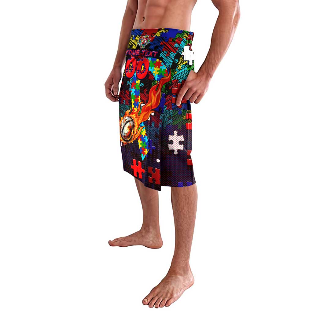 Roosters Autism Awareness Lavalava Puzzle Flames Rugby Ball