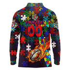 Roosters Autism Awareness Long Sleeve Polo Shirt Puzzle Flames Rugby Ball
