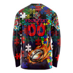 Roosters Autism Awareness Long Sleeve Shirt Puzzle Flames Rugby Ball
