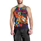 Roosters Autism Awareness Men Tank Top Puzzle Flames Rugby Ball