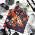 Roosters Autism Awareness Men Tank Top Puzzle Flames Rugby Ball