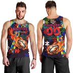 Roosters Autism Awareness Men Tank Top Puzzle Flames Rugby Ball