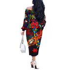 Roosters Autism Awareness Off The Shoulder Long Sleeve Dress Puzzle Flames Rugby Ball