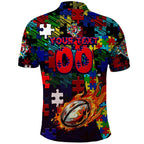 Roosters Autism Awareness Polo Shirt Puzzle Flames Rugby Ball