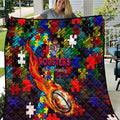 Roosters Autism Awareness Quilt Puzzle Flames Rugby Ball