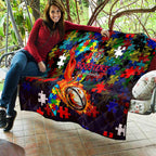 Roosters Autism Awareness Quilt Puzzle Flames Rugby Ball