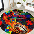 Roosters Autism Awareness Round Carpet Puzzle Flames Rugby Ball