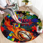 Roosters Autism Awareness Round Carpet Puzzle Flames Rugby Ball
