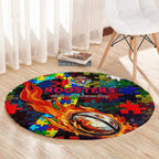 Roosters Autism Awareness Round Carpet Puzzle Flames Rugby Ball
