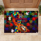 Roosters Autism Awareness Rubber Doormat Puzzle Flames Rugby Ball