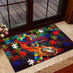 Roosters Autism Awareness Rubber Doormat Puzzle Flames Rugby Ball