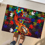Roosters Autism Awareness Rubber Doormat Puzzle Flames Rugby Ball