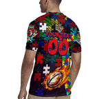 Roosters Autism Awareness Rugby Jersey Puzzle Flames Rugby Ball
